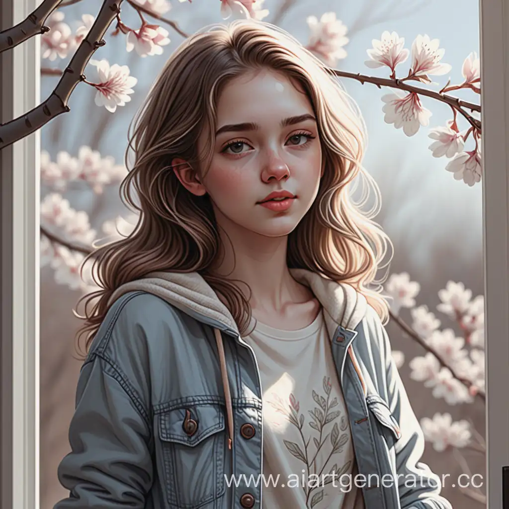Tender-Spring-Portrait-of-an-American-Young-Woman-in-Detailed-Line-Art-Style