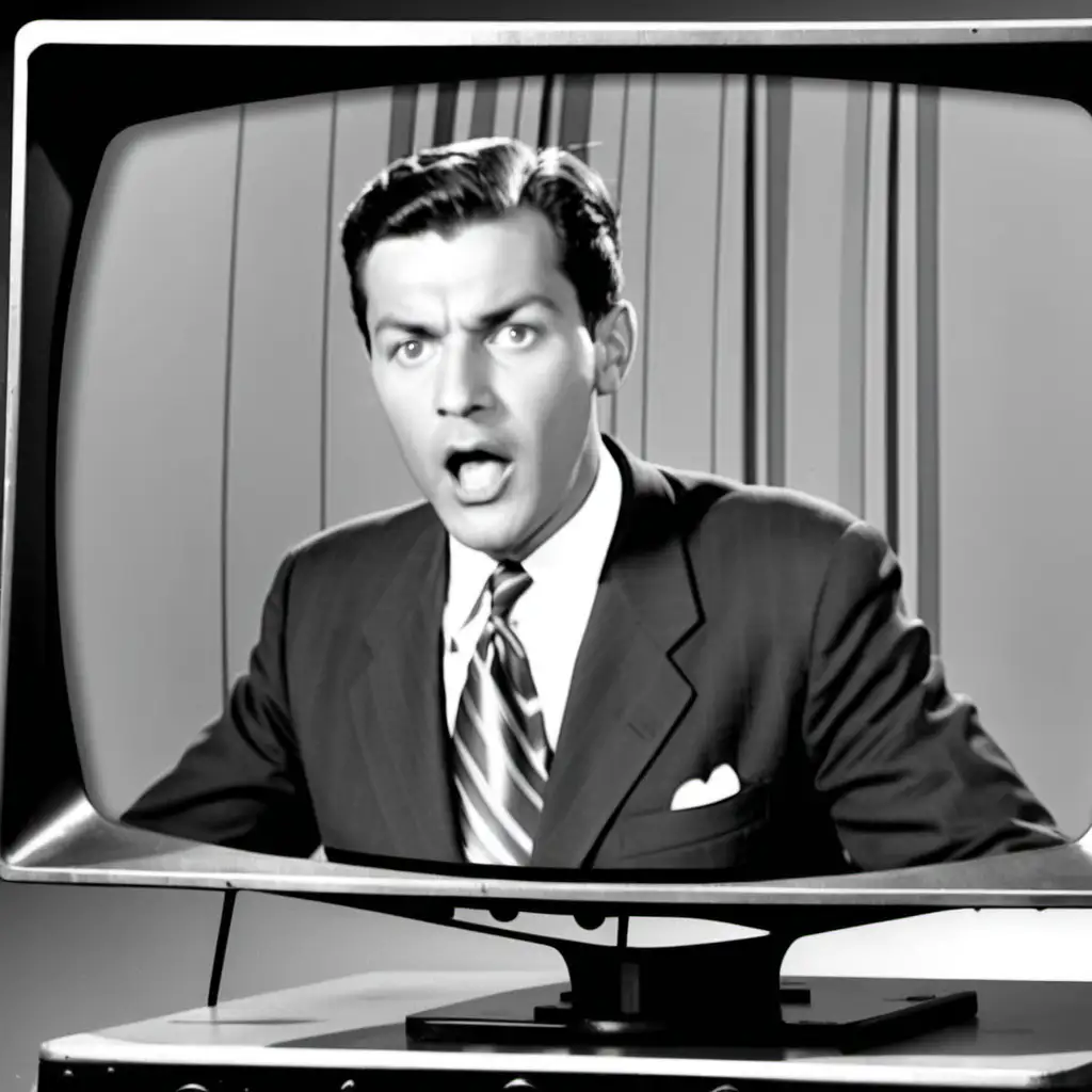 Vintage News Reporter Delivering Speech on Television