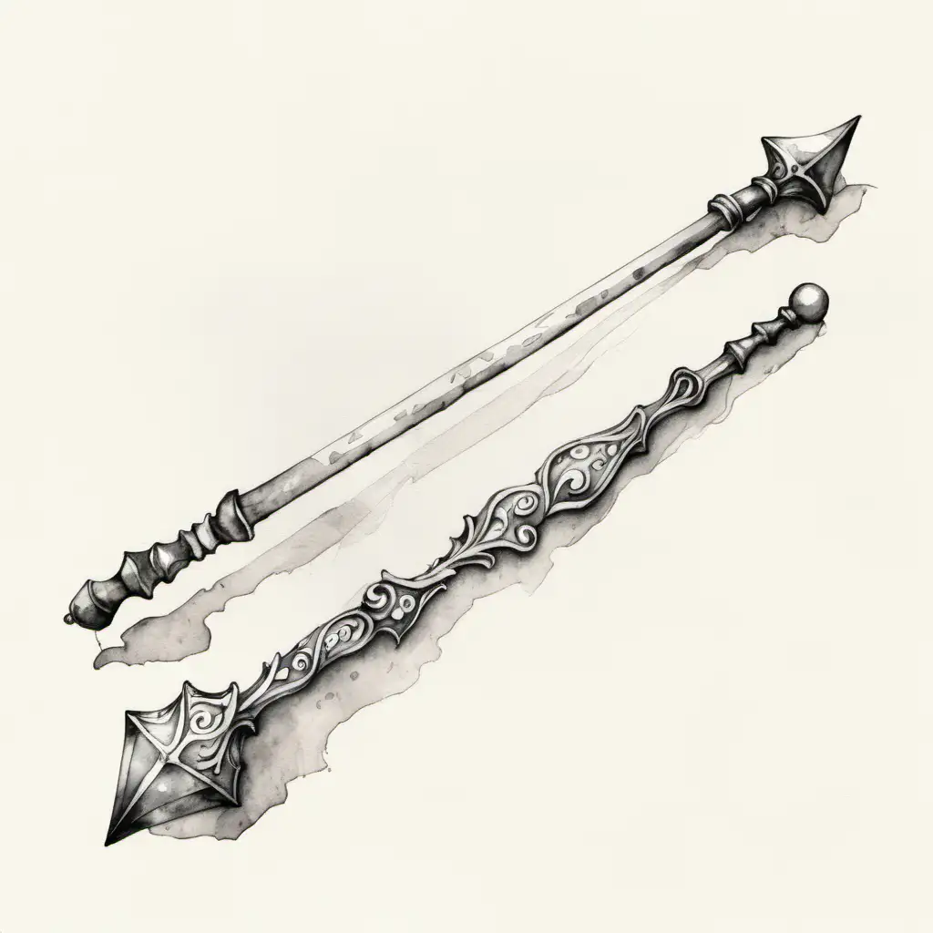 Monochrome Watercolor Sketch of Wand