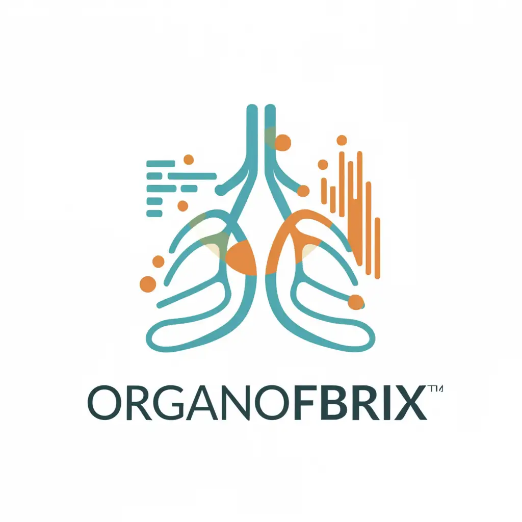a logo design,with the text "OrganoFibrix", main symbol:An abstract representation of fibrous tissue combined with statistical symbols like bars or lines, conveying the analytical approach to studying lung pulmonary fibrosis.,Moderate,clear background