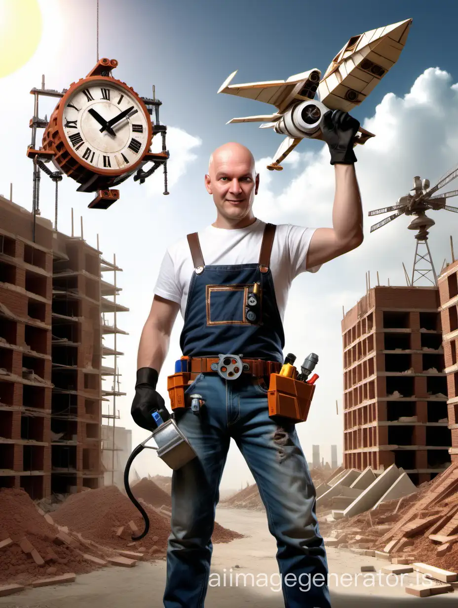 Cheerful-Steam-Punk-Bricklayer-Building-Wall-in-Futuristic-City