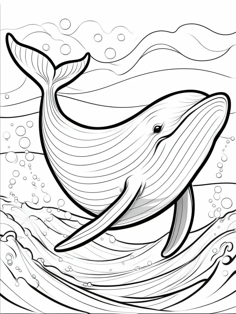 Whale Coloring Page for Kids Cartoon Style with Thick Lines Low Detail No Shading