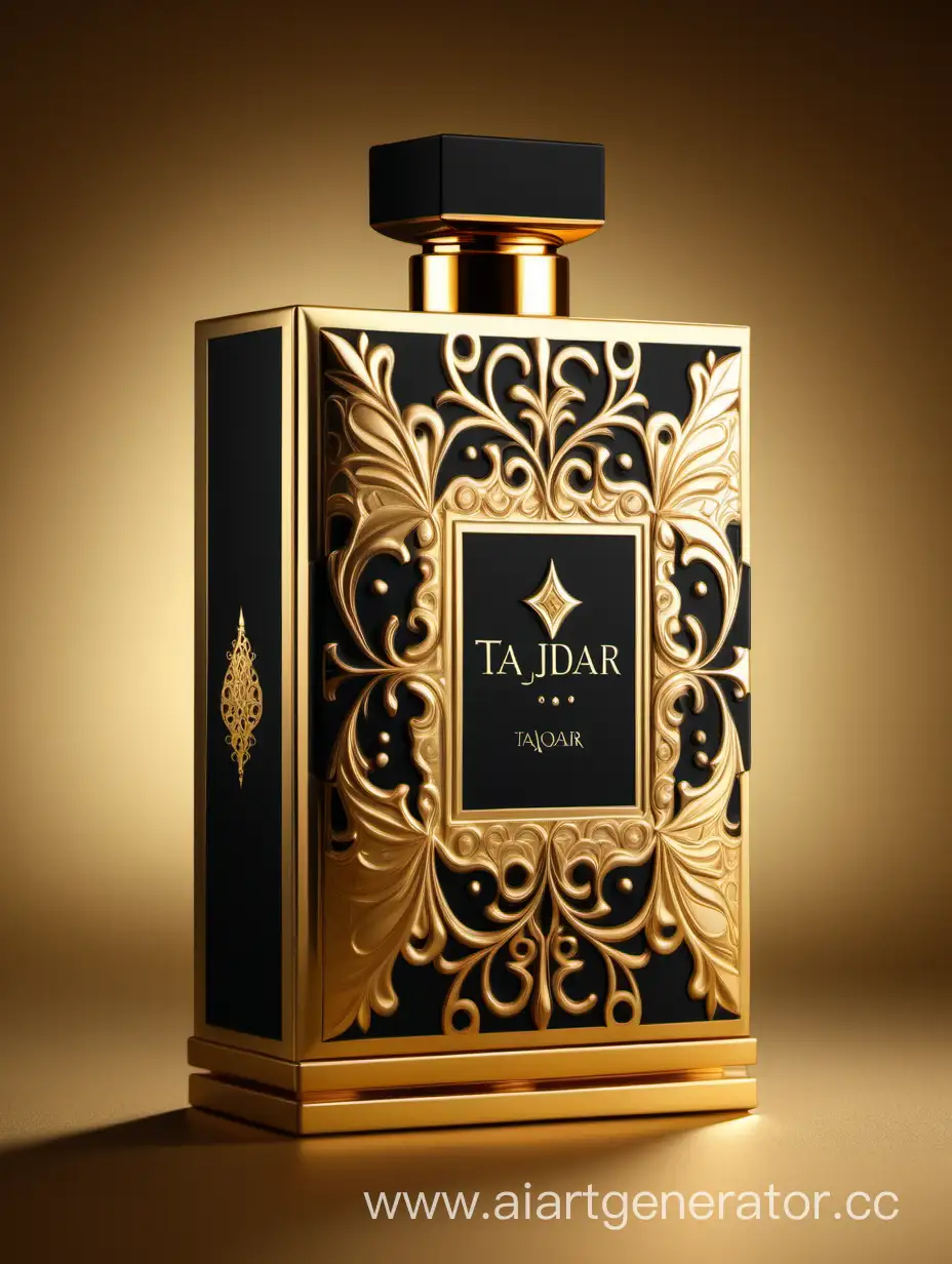 Luxurious-TAJDAR-Perfume-Box-with-Gold-and-Royal-Black-Design
