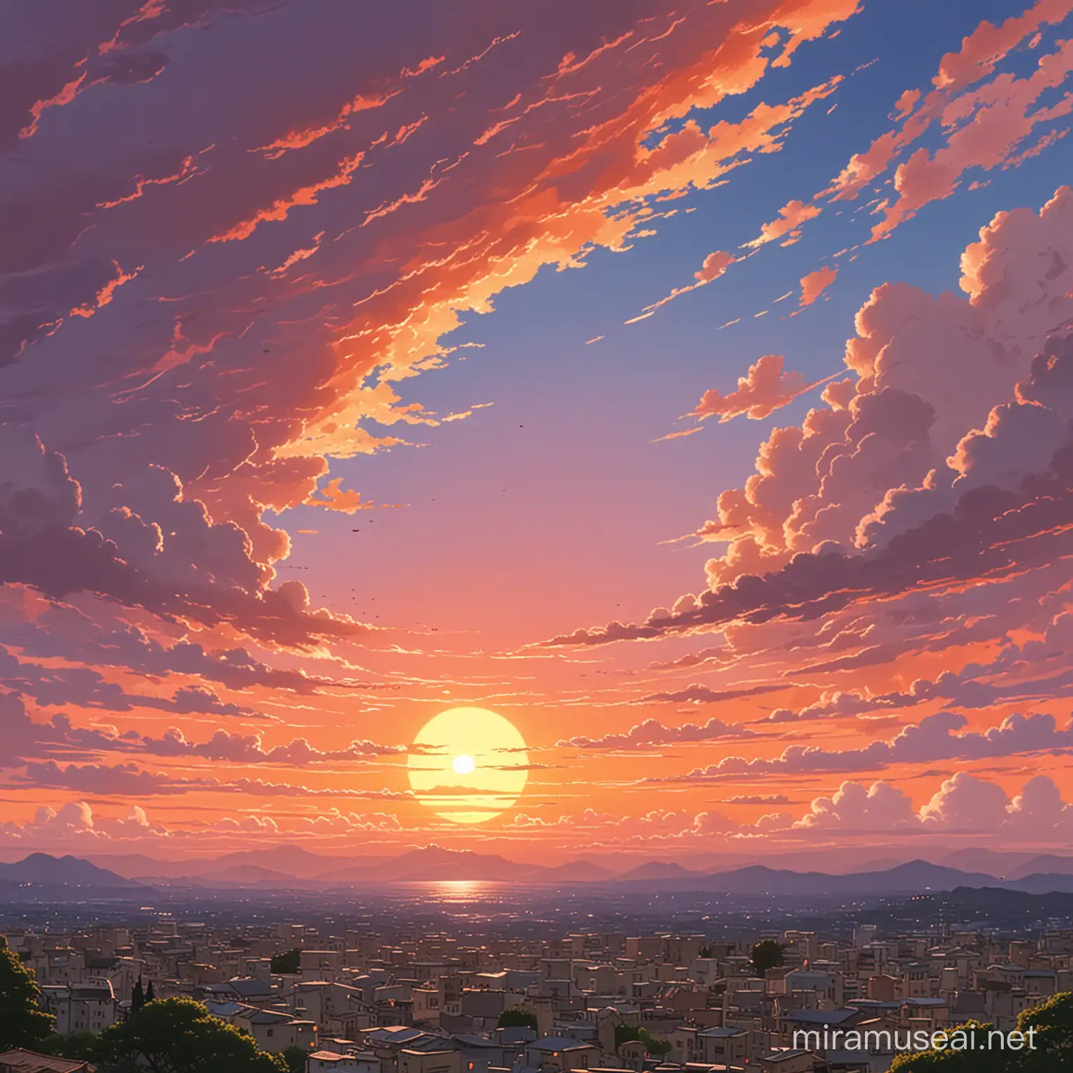 Majestic Ghibli Sunset Sky Art