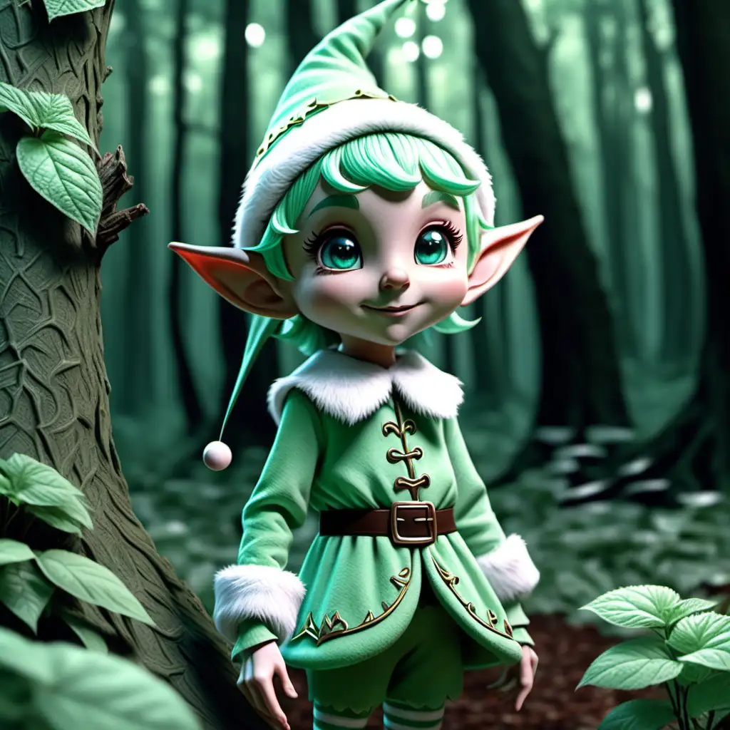 Enchanting Mint Elf in a Magical Forest 4K HD Cartoon Image