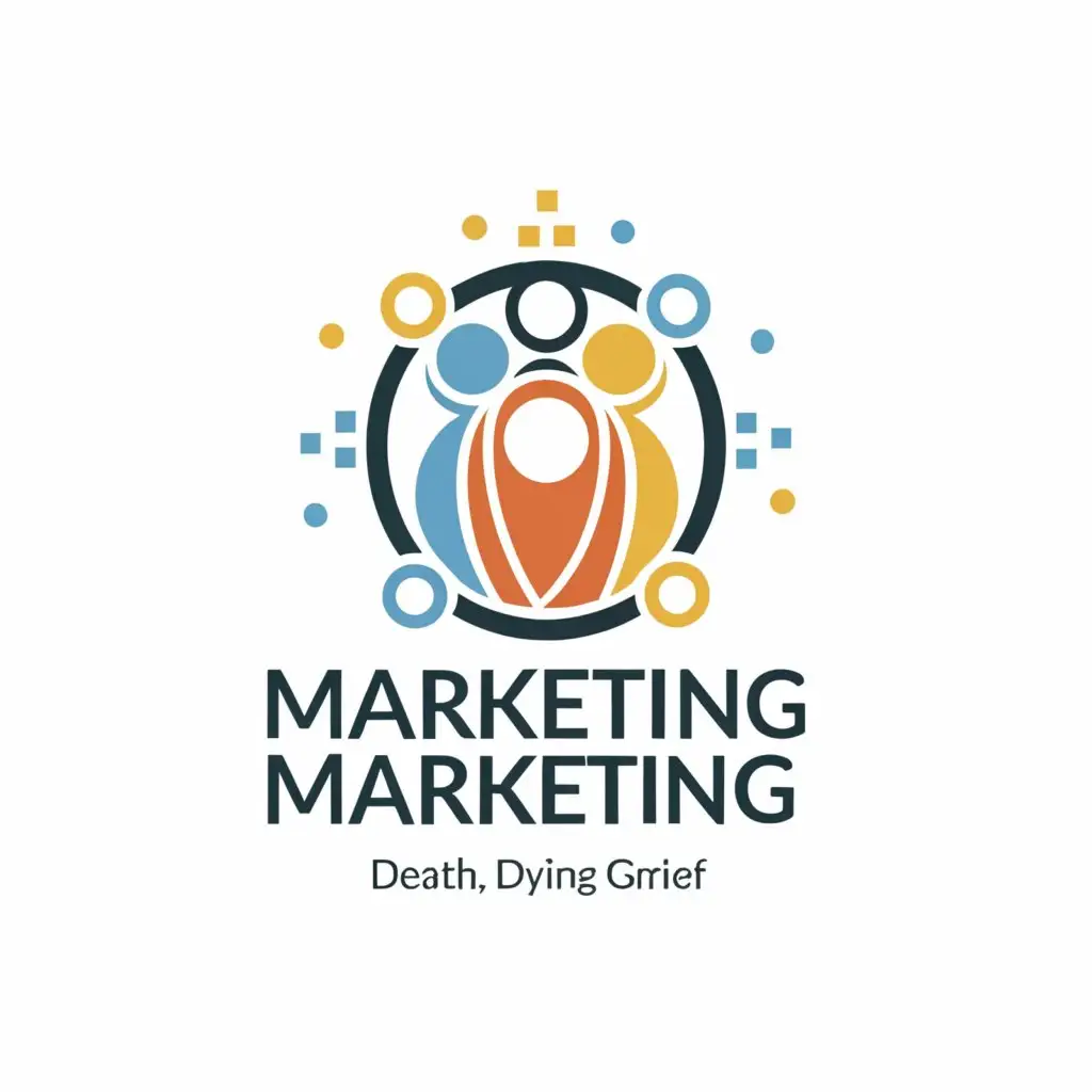 a logo design,with the text "Marketing your death, dying, and grief business", main symbol:a business man and lady standing in front of a crowd of people,Moderate,be used in Nonprofit industry,clear background