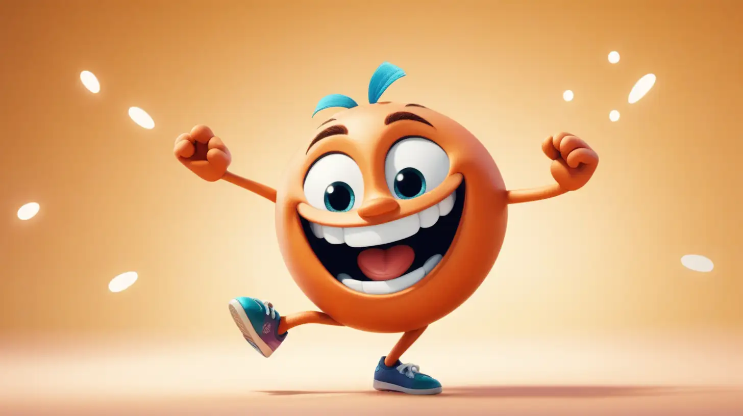 An animated character with a wide grin, joyfully dancing in a loop.