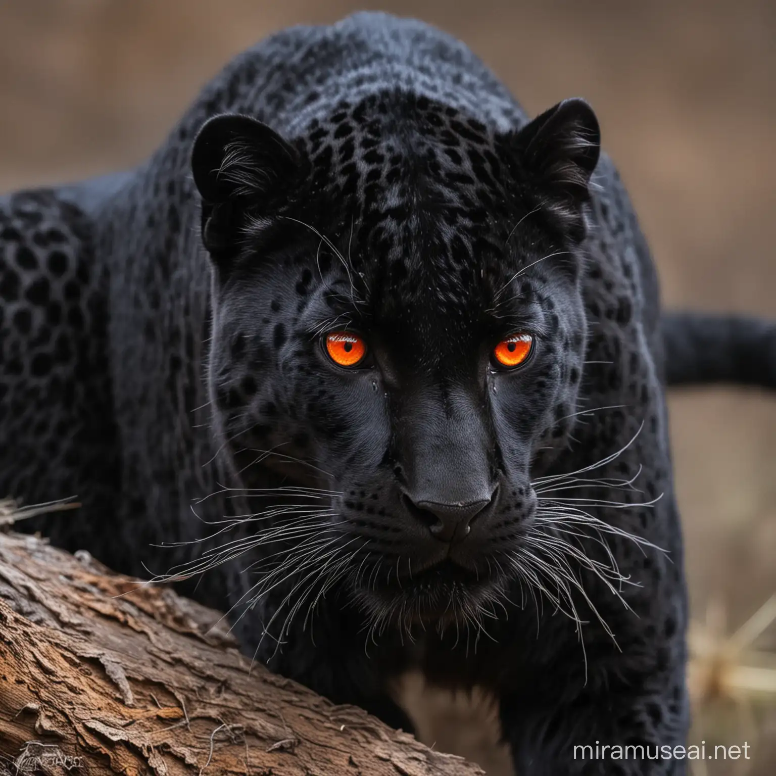 Eerie Black Leopard with Piercing Red Eyes