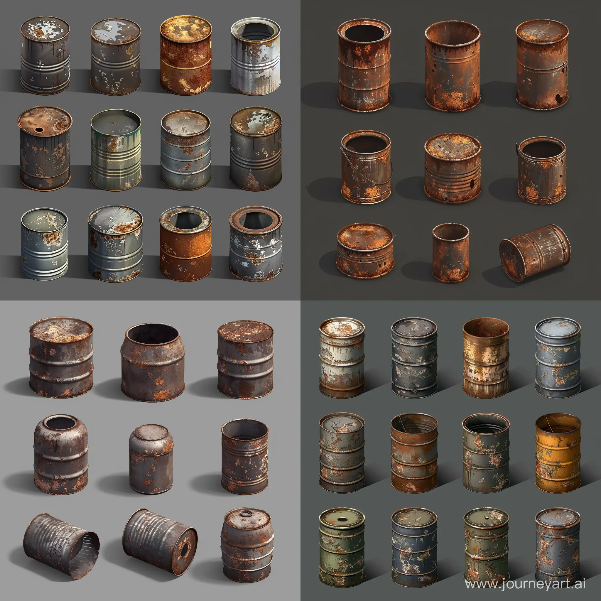 Rusty-Metal-Trash-Can-and-Paint-Jars-in-Isometric-Stalker-Style