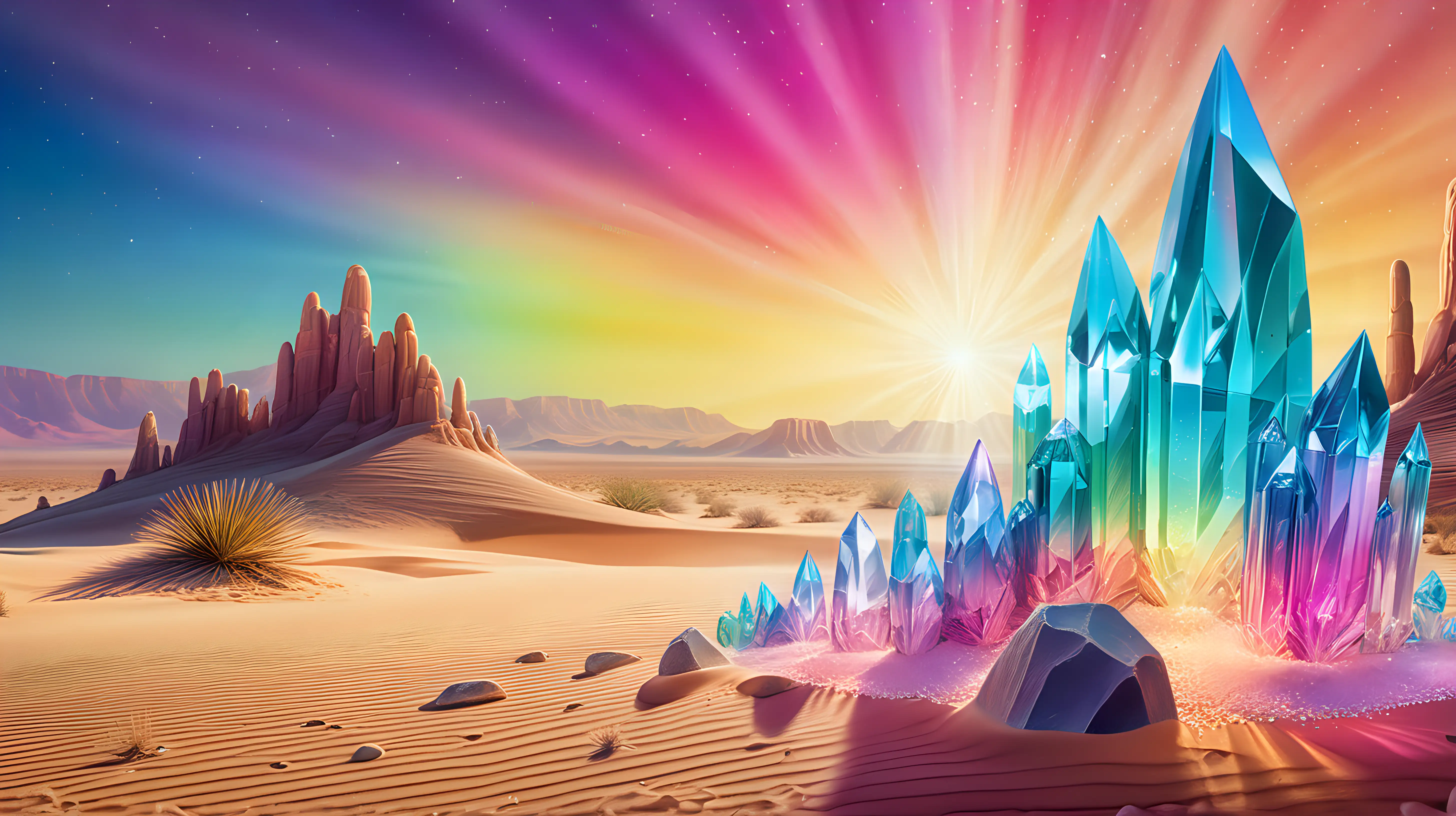 Enchanting Desert Landscape with Luminous Crystals
