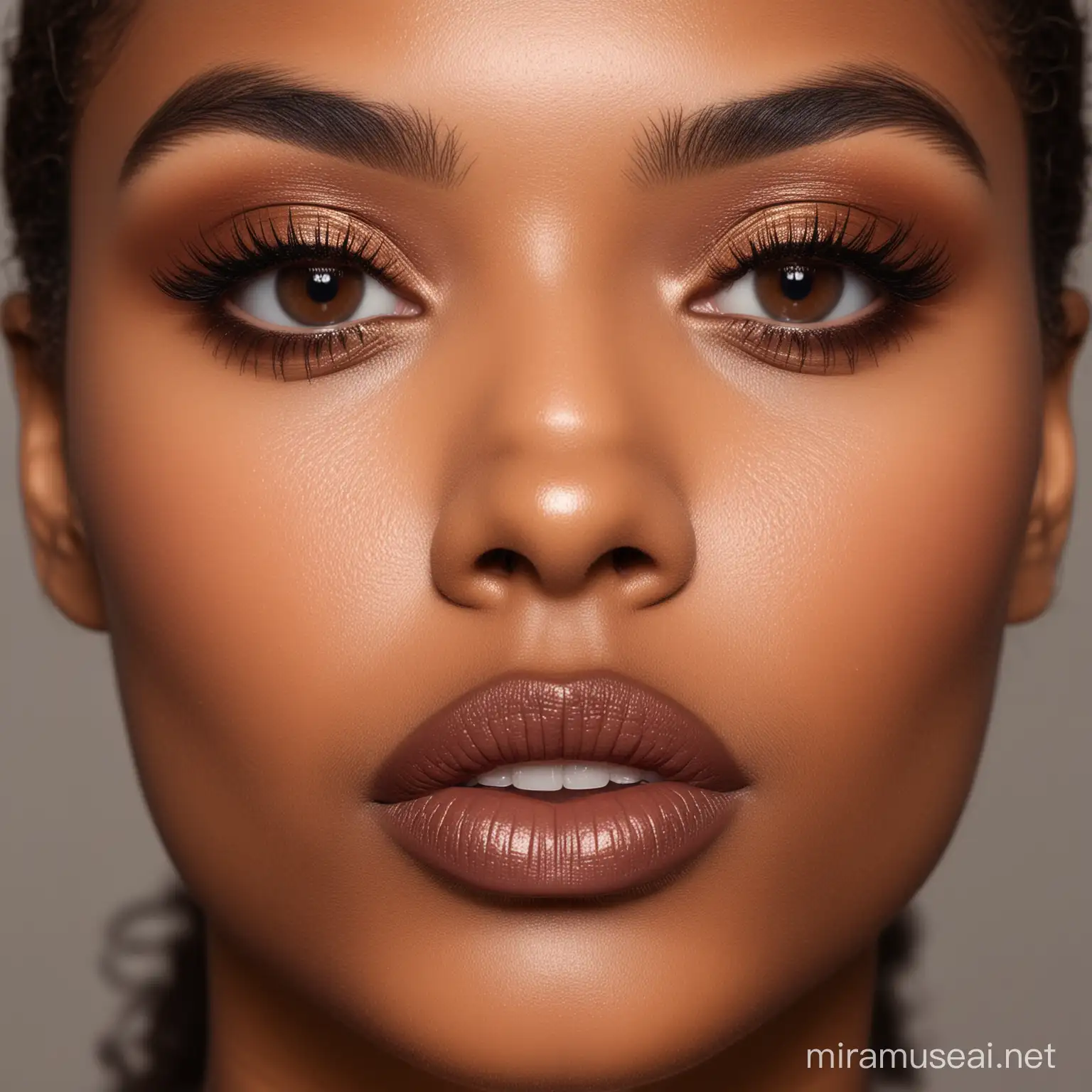 Dark Skin Woman with Beige Lipstick Bold and Confident Portrait
