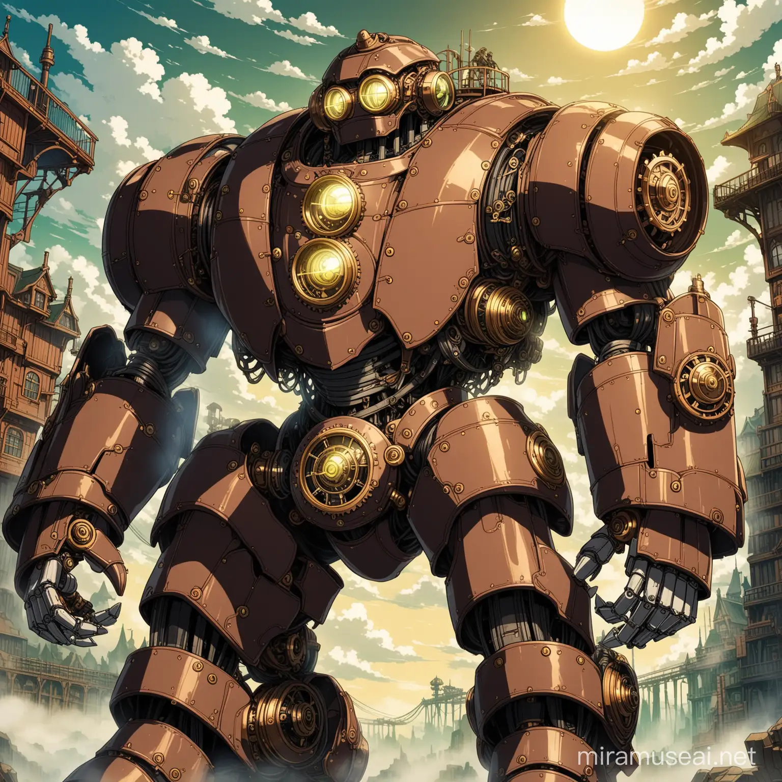Steampunk Mechanical Golem in Anime Style