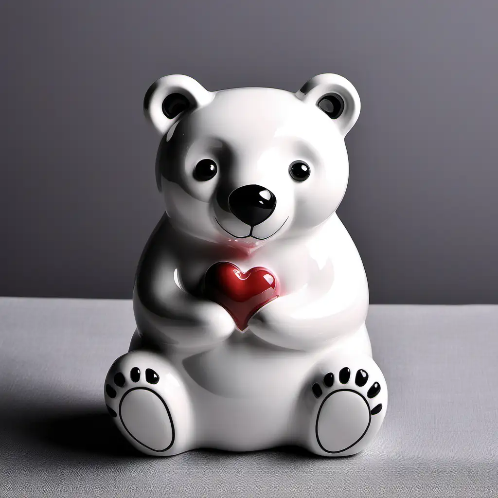 Adorable Monochrome Ceramic Bear for Valentines Day Decor