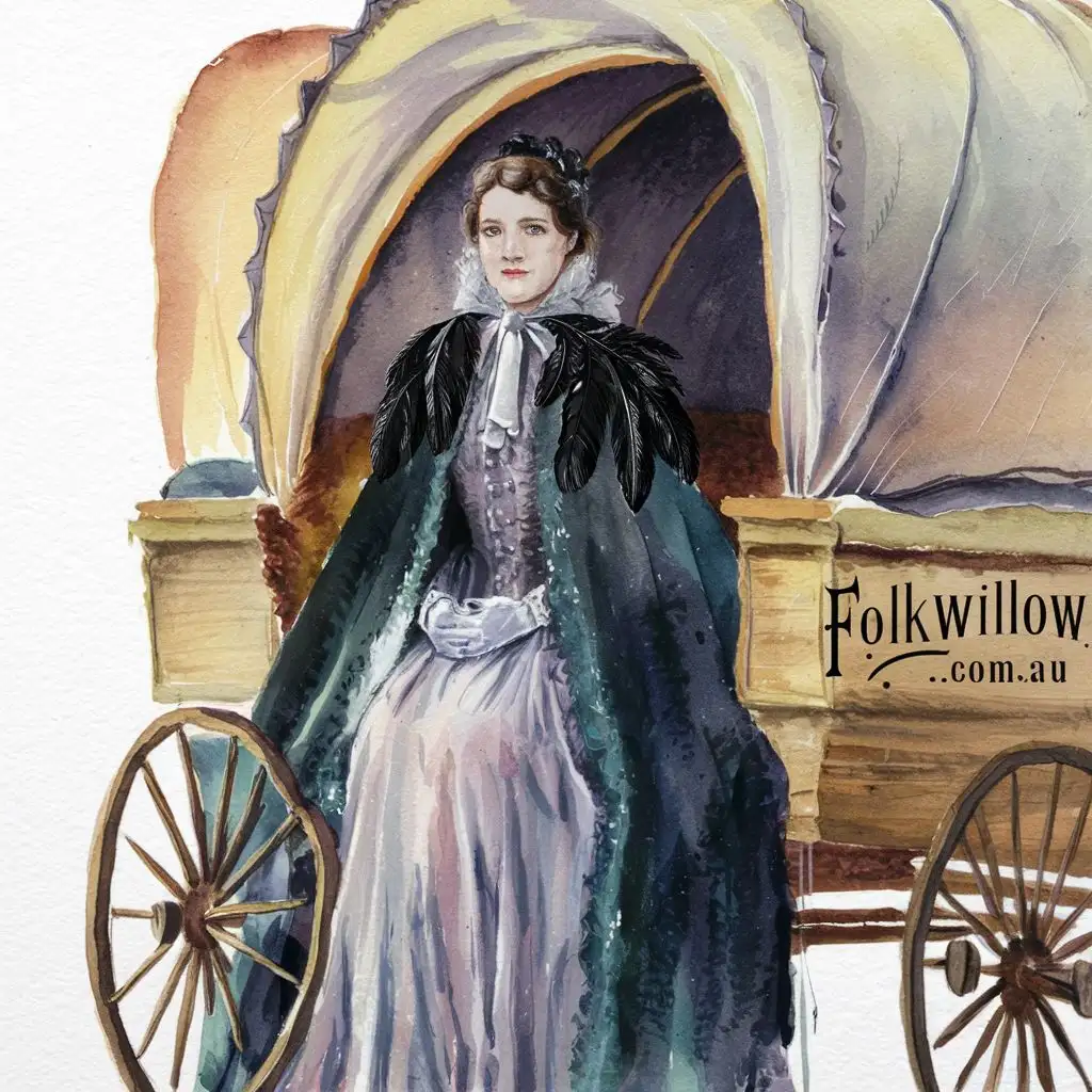 Victorian Lady in Pastel Watercolor Gypsy Wagon FolkWillowcomau