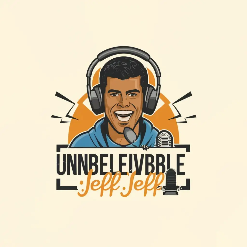 a logo design,with the text "unbelievable jeff", main symbol:chris kamara image with mic podcast. No words,Moderate,be used in Sports Fitness industry,clear background