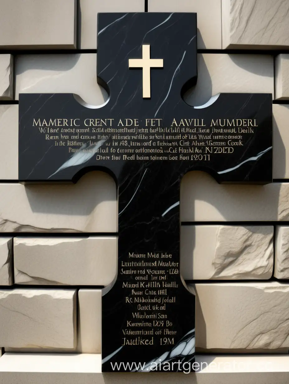 памятная табличка из черного мрамора с надписями с использованием формы креста