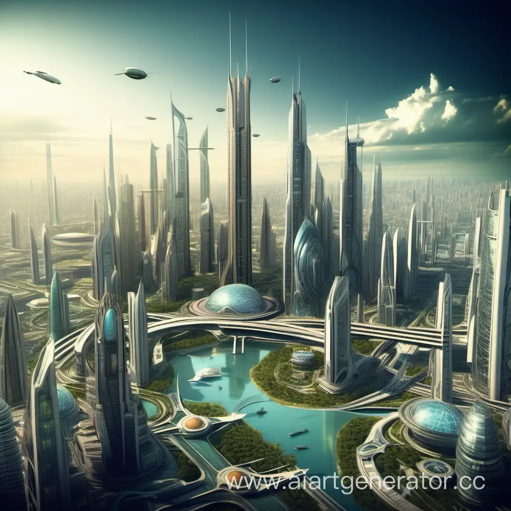 Фантастический город будущего с правильной архитектурой 