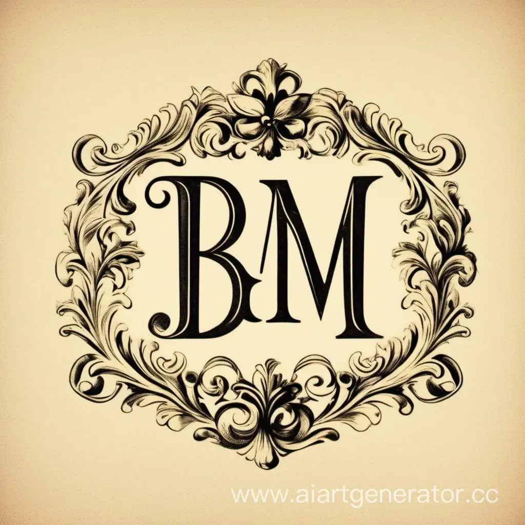 Логотип, заглавные буквы: B, M, нежный винтажный стиль