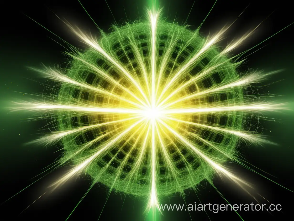 большой квантовый взрыв бело=зелено-желтыми красками без черного