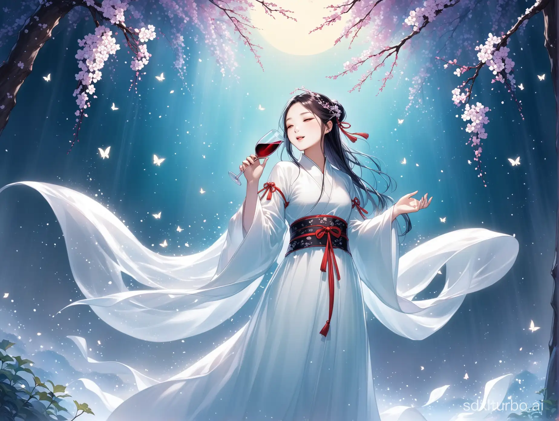 AI poet Li Bai sings to wine in the ethereal emptiness of the fairyland.