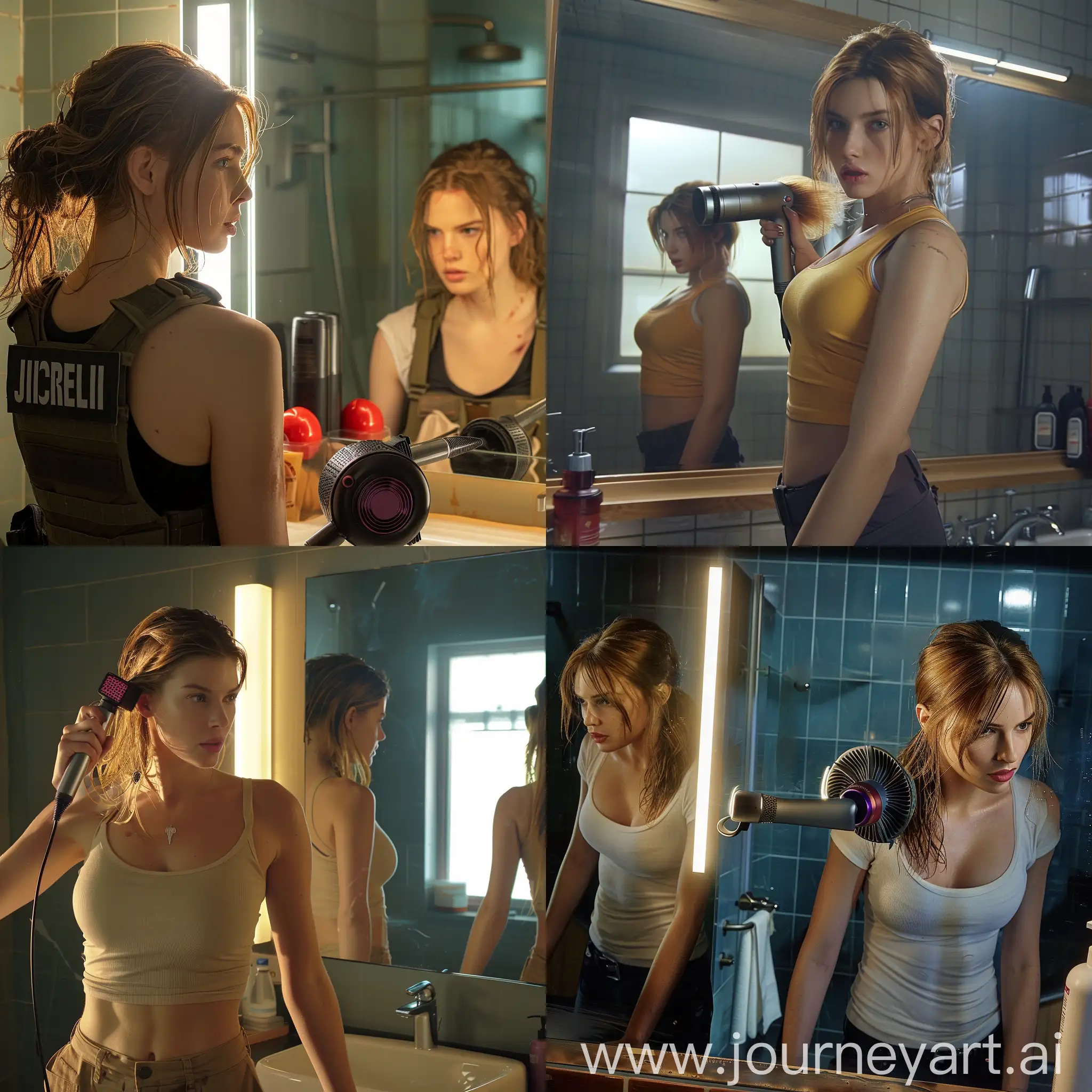 Resident-Evils-Jill-Using-Dyson-Hair-Dryer-in-Golden-Locks-Scene