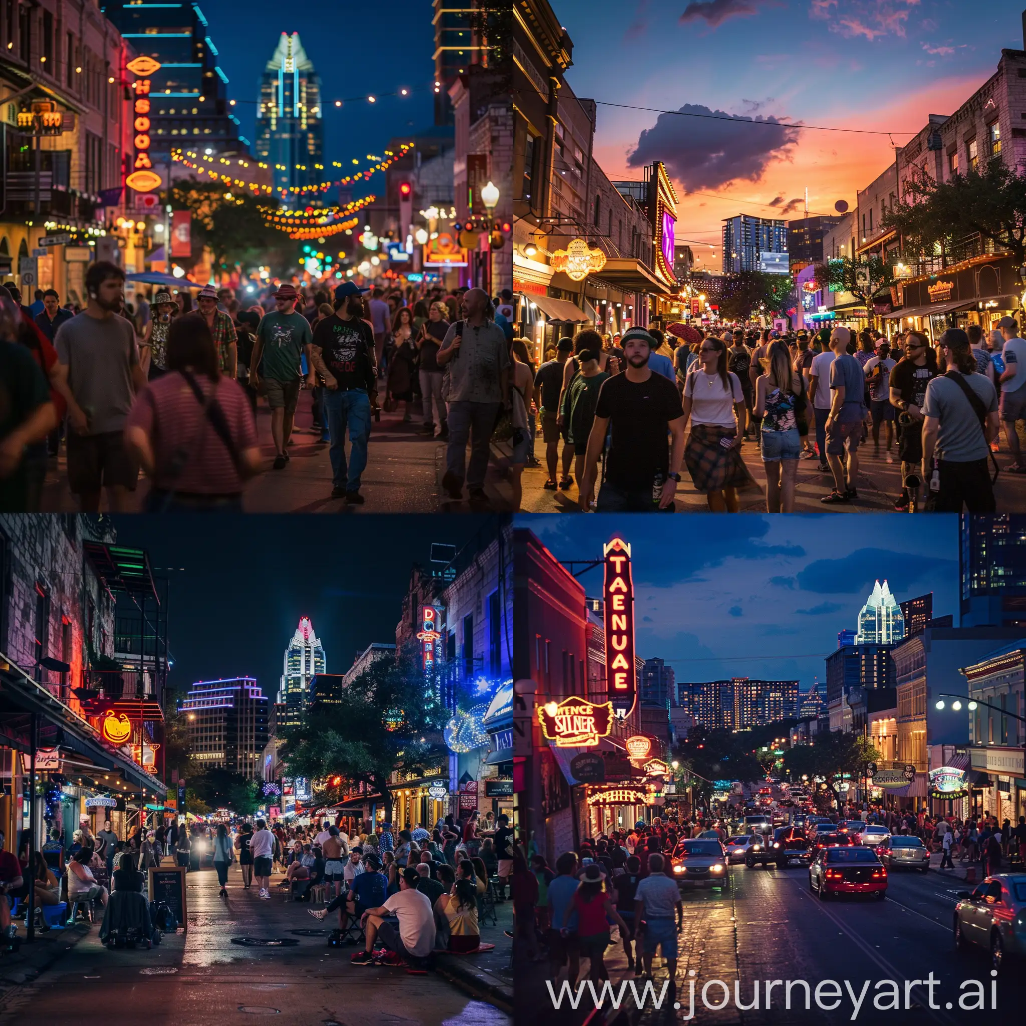 Austin adventure on Sixth Street, the pulsating heart of the city's live music scene. Wander through the lively streets, hopping between renowned music venues that showcase the diverse sounds of Austin's vibrant nightlife.

