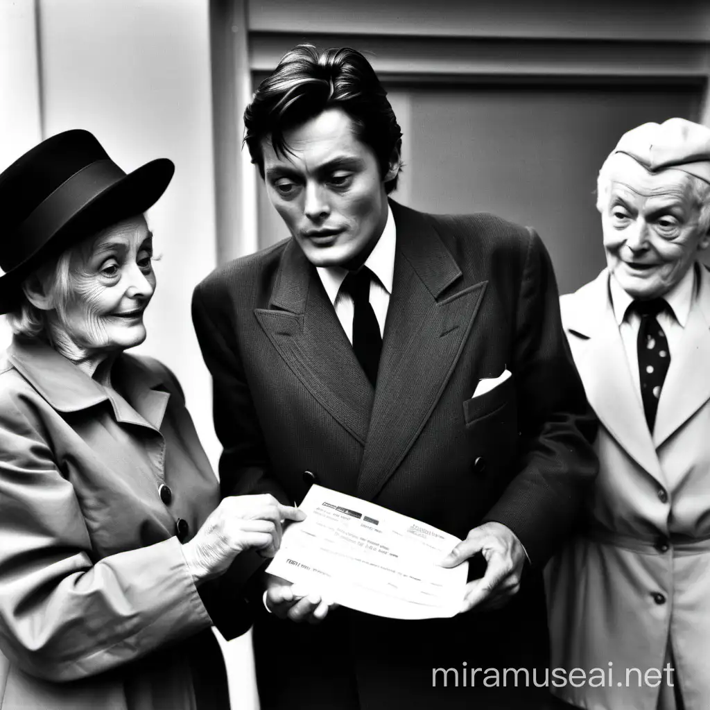 Alain Delon Pensioner Receiving Certificate at Post Office