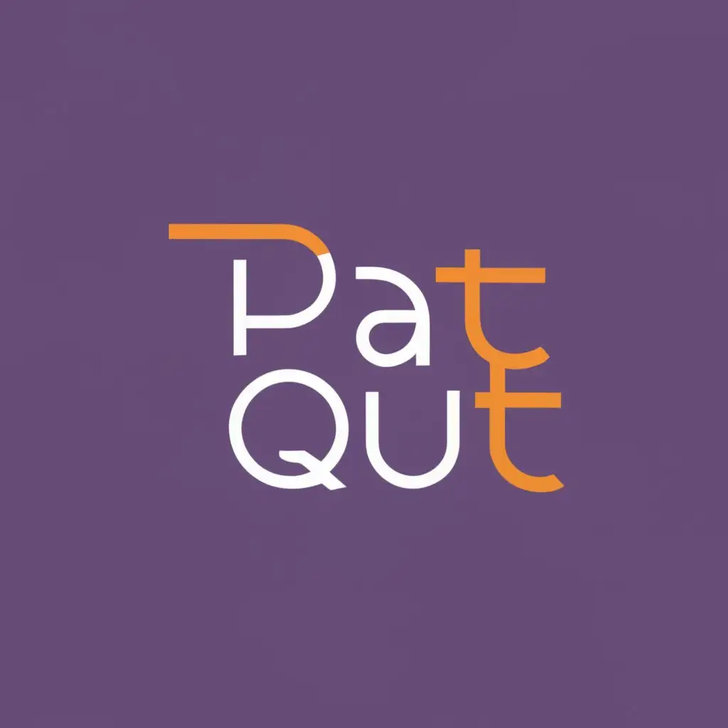 Logo, Application, with the text "Pat Qut", typography, to be used in the Internet industry. Make it with a purple background, and for the latter, use white and orange color.