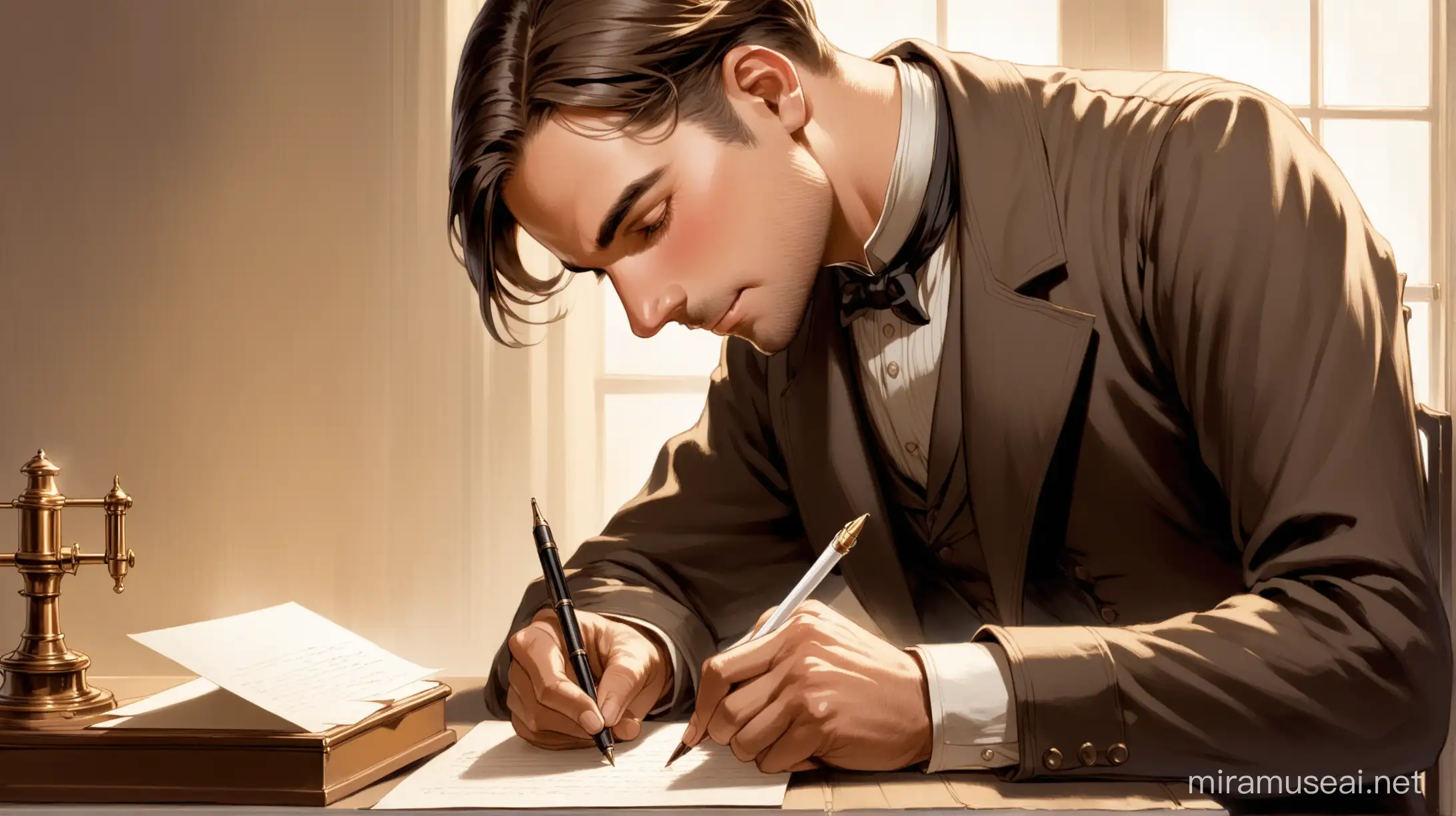 Man Writing a Letter in Vintage Style Nostalgic Correspondence from the 1900s