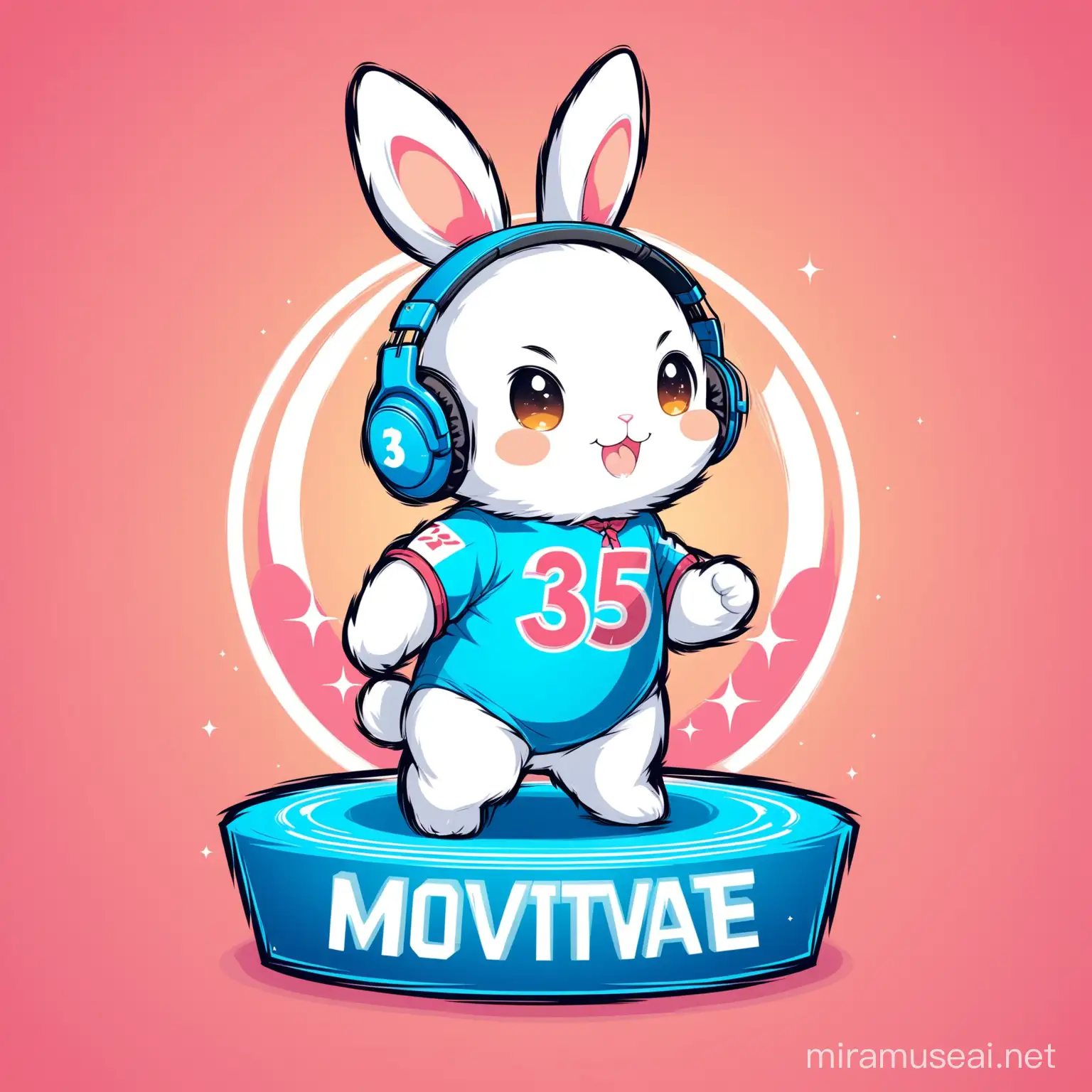 Sporty Bunny Mascot Motivating on 35 Degree Inclined Surface