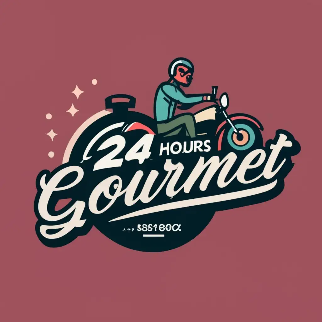 logo, motorcycle driver, with the text "24 HOURS GOURMET", typography, be used in Restaurant industry
