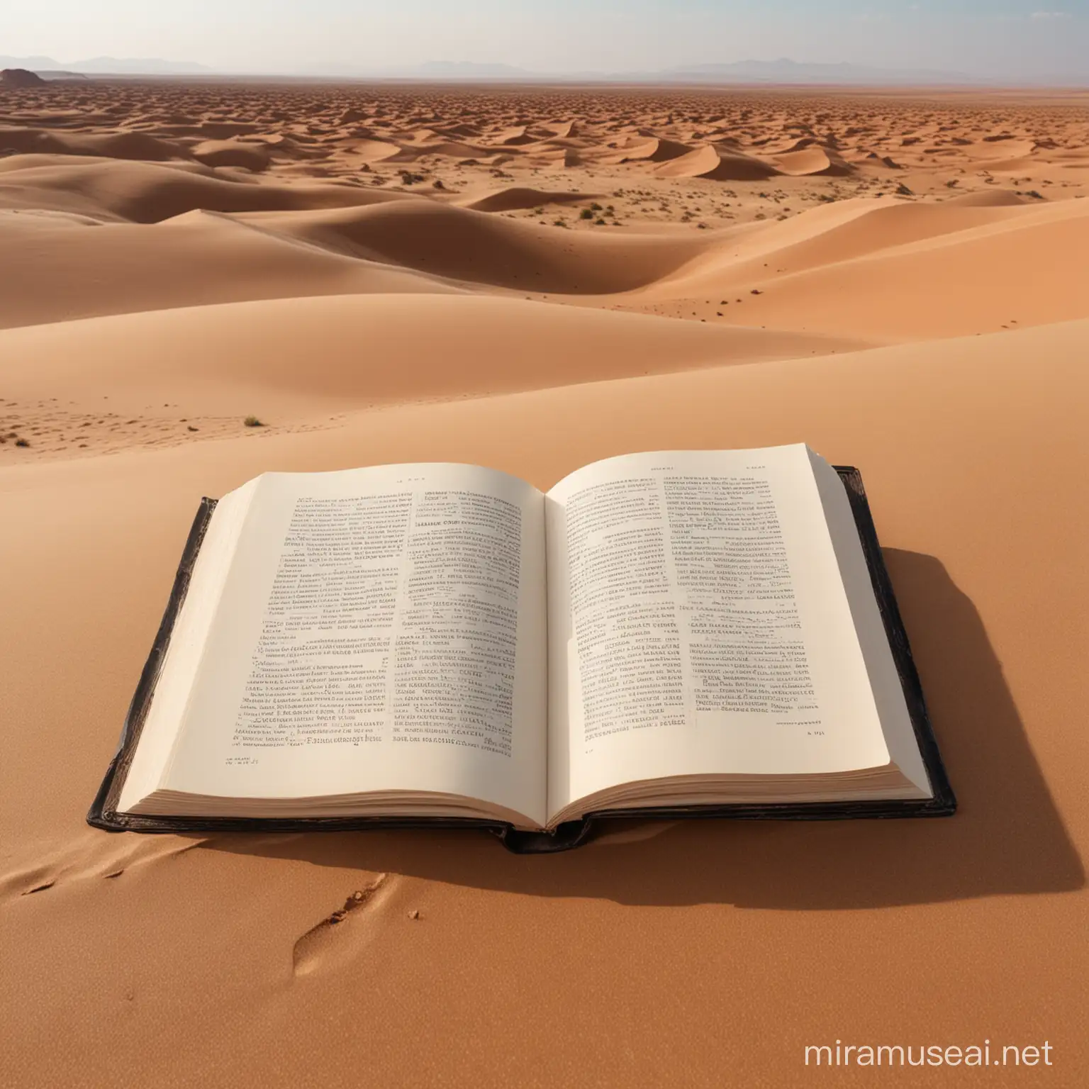 Panoramic view of open book lying on the desert of Arrakis