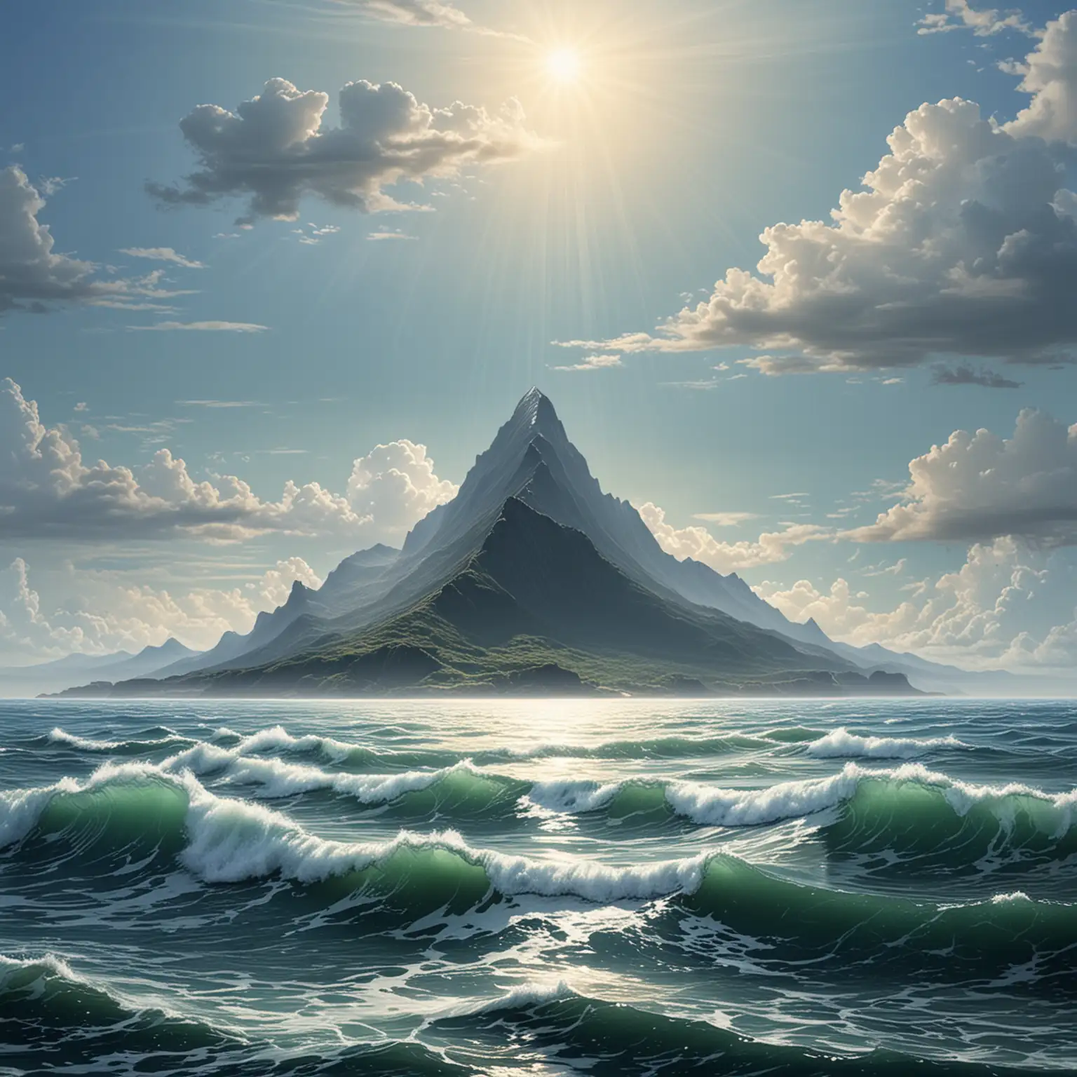 Serenity Majestic Mountain Rising from Vast Ocean