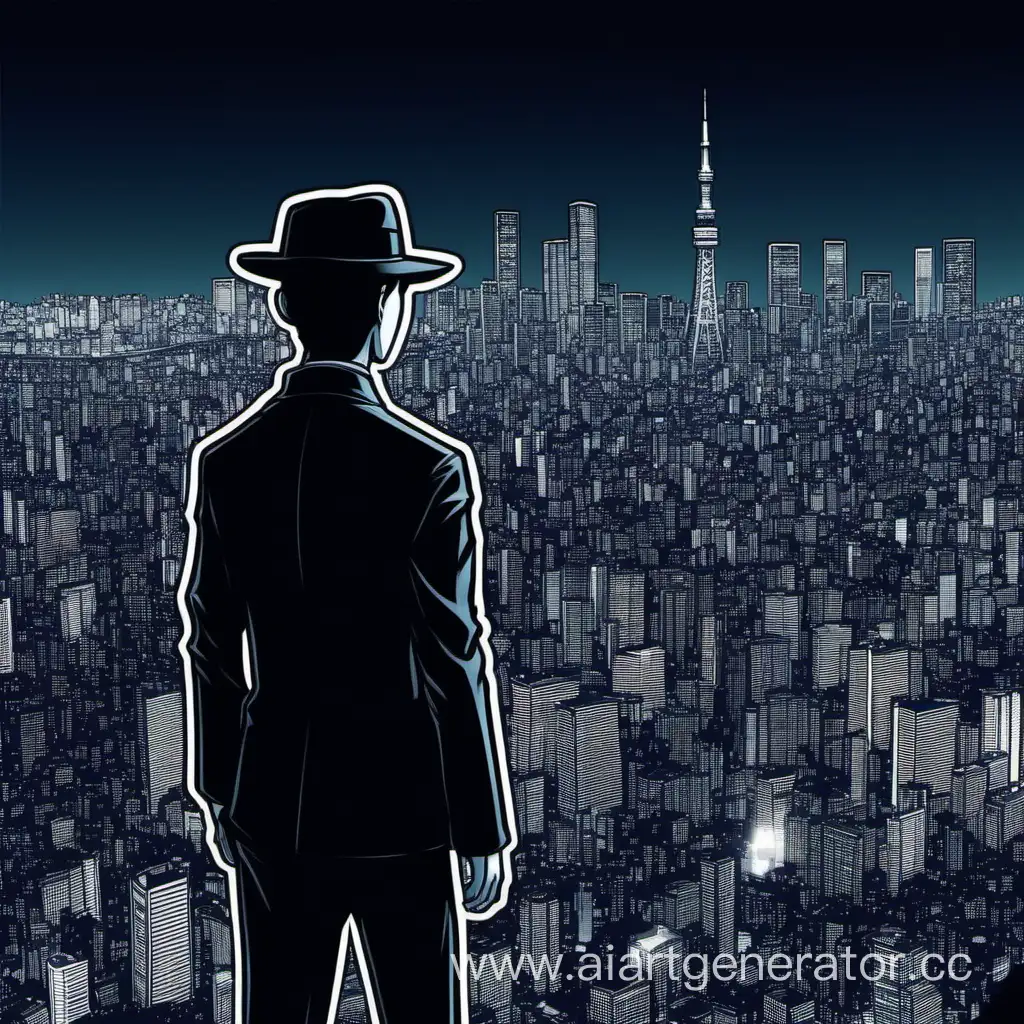 Create a 1-to-1 avatar. this avatar should have a caption (TOKYO NOIR) and a night city behind the caption.