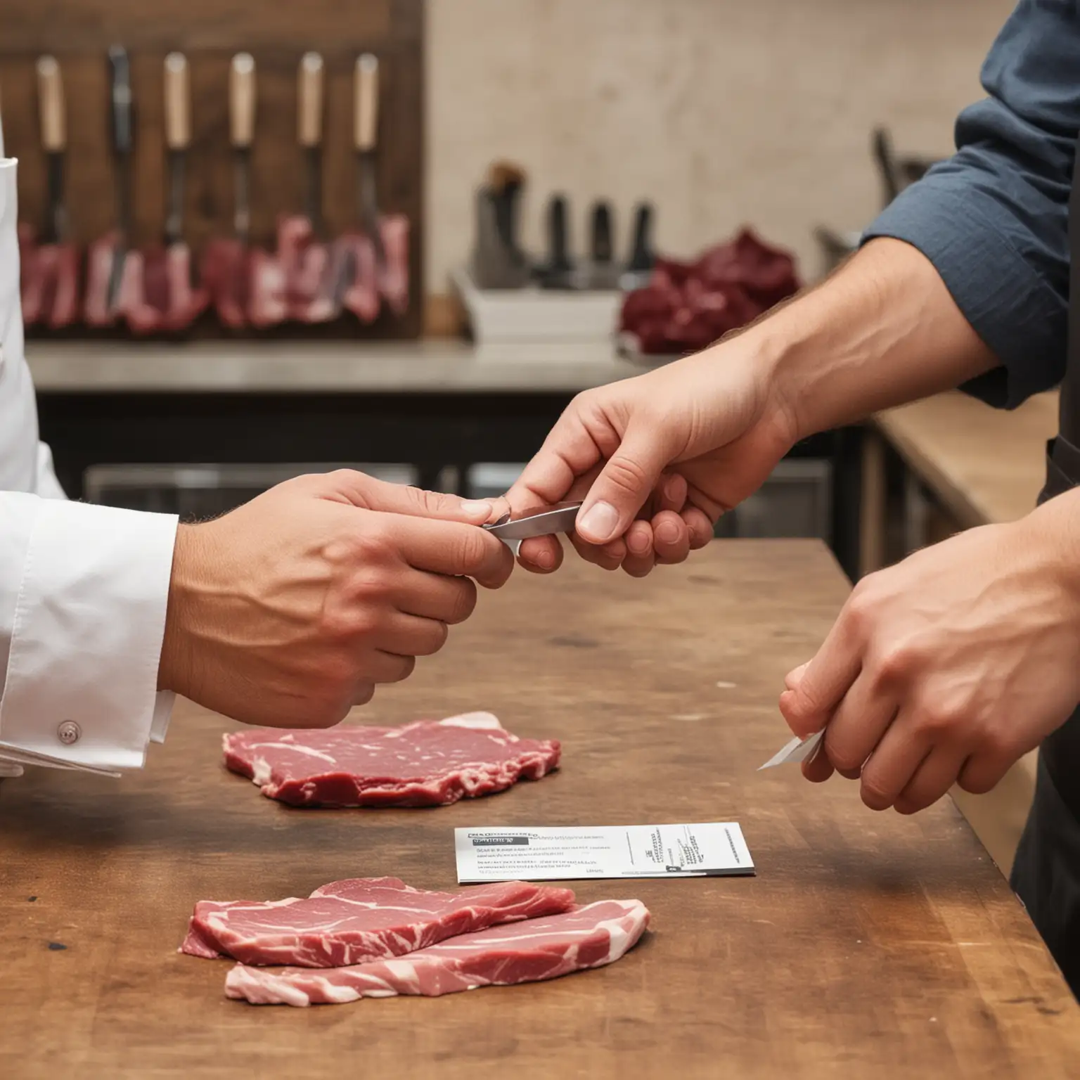 Business Card Exchange at Butchers Shop