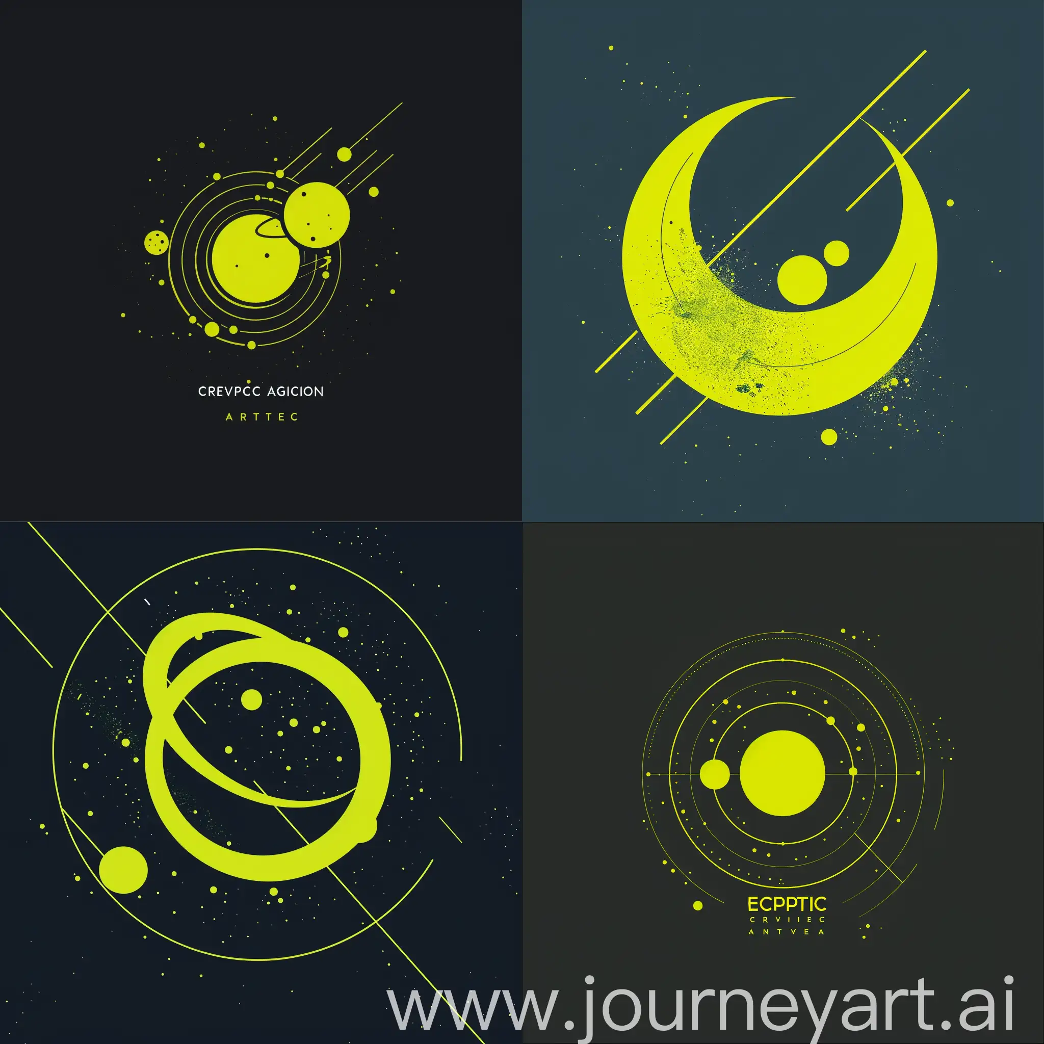 Design a modern logo for 'Ecliptic Creative Agency' featuring vibrant lime-yellow. Include subtle celestial-themed elements like the moon or orbits to convey creativity and exploration. keep it minimal