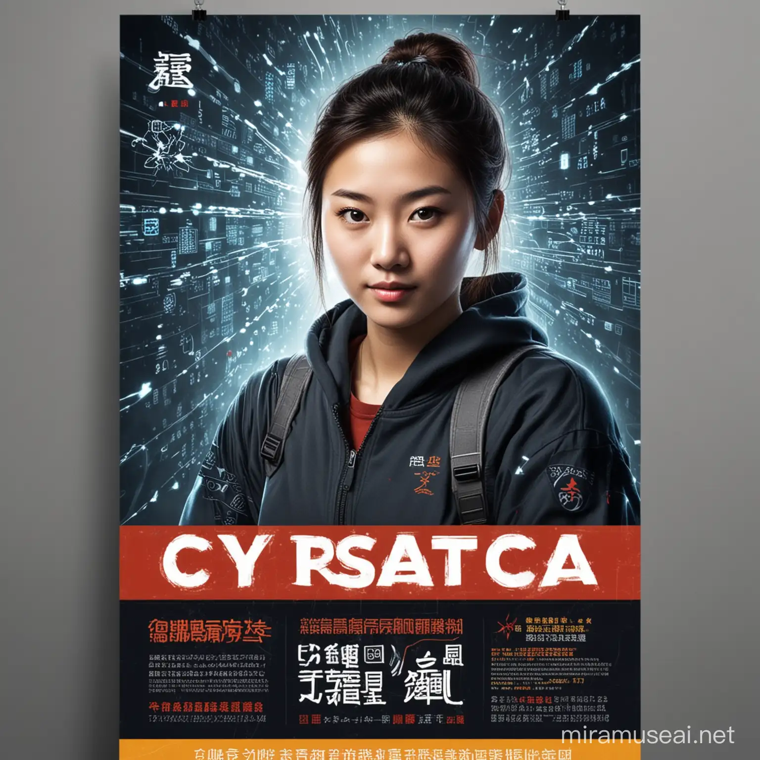 create a poster to introduce a course on cyberspace attack prevention for chinese college students