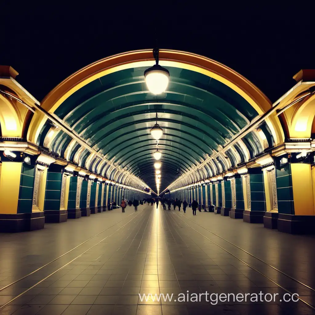 Saint-Petersburg-Metro-Station-Illuminated-Night-Scene