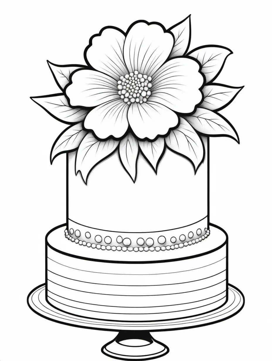 Elegant Black and White Flower Cake Coloring Page