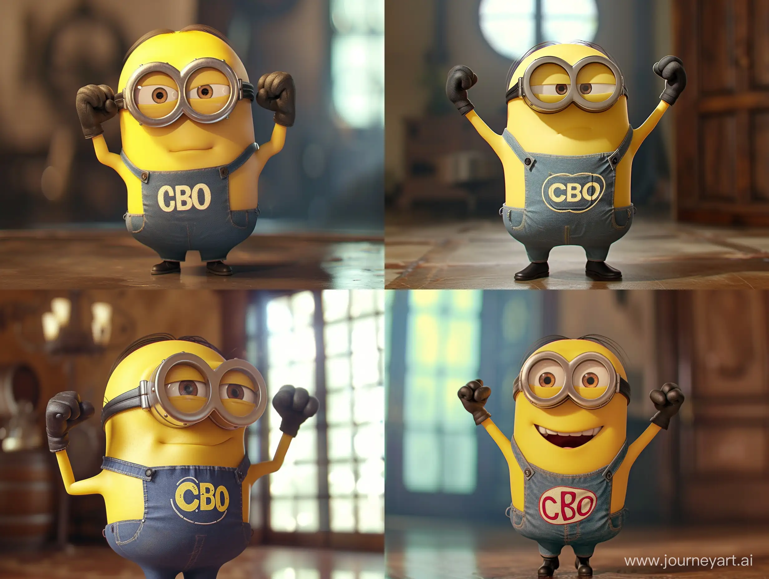 super muscular minion from despicable me in a T-shirt with the inscription CBO