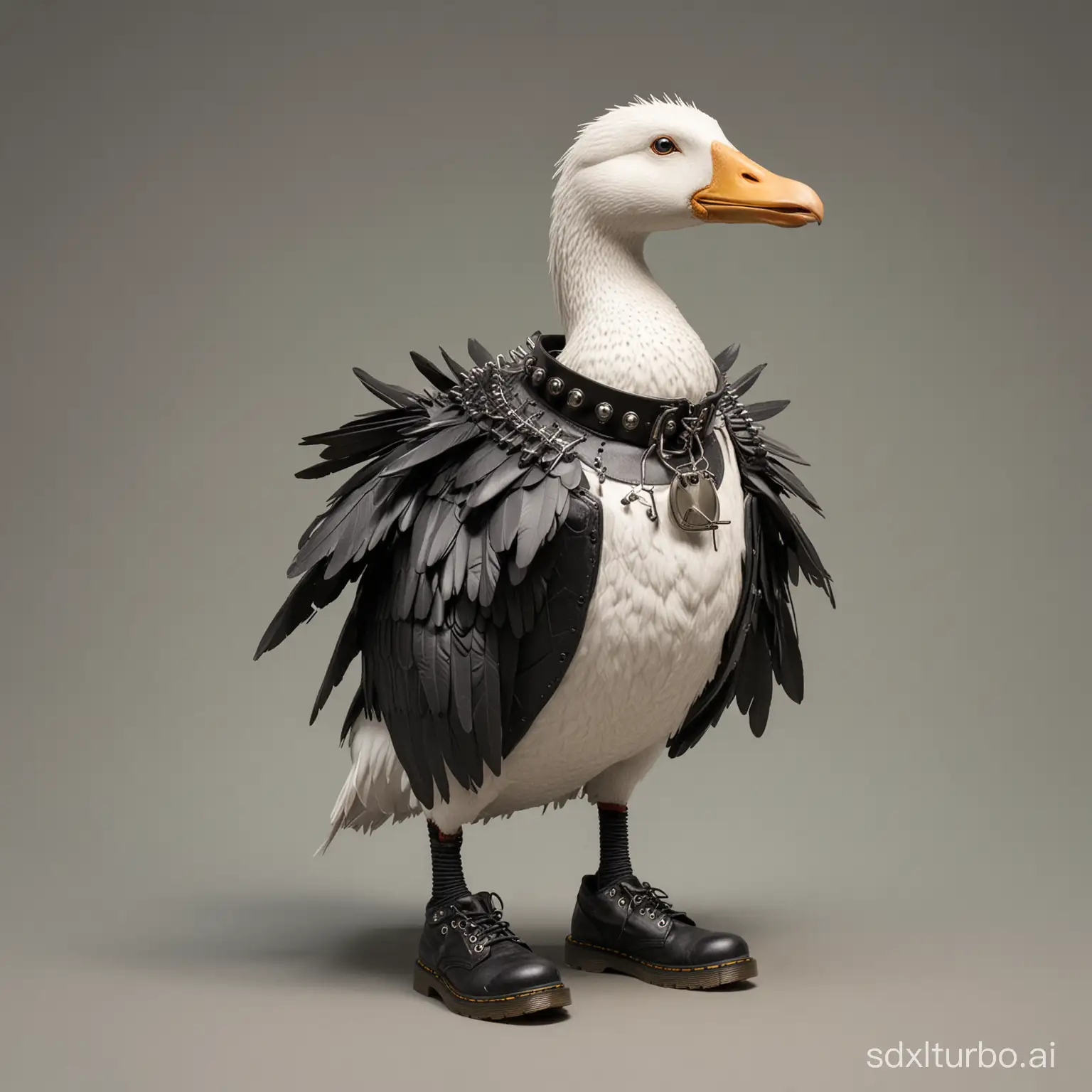 CerberusInspired-Goose-with-Spiked-Collar-and-Doctor-Martens