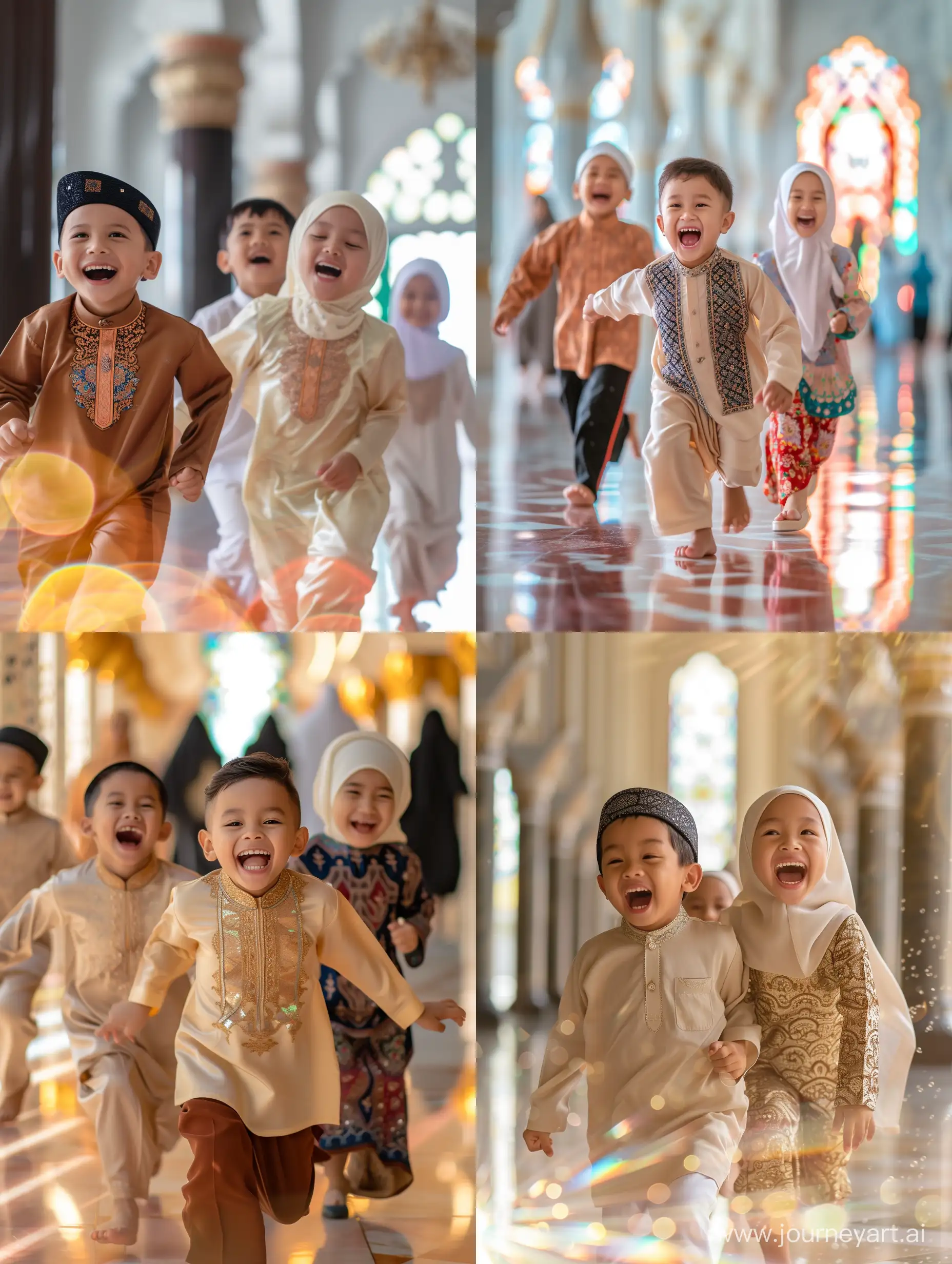 Joyful-Children-Running-in-Mosque-Wearing-Traditional-Malay-Attire
