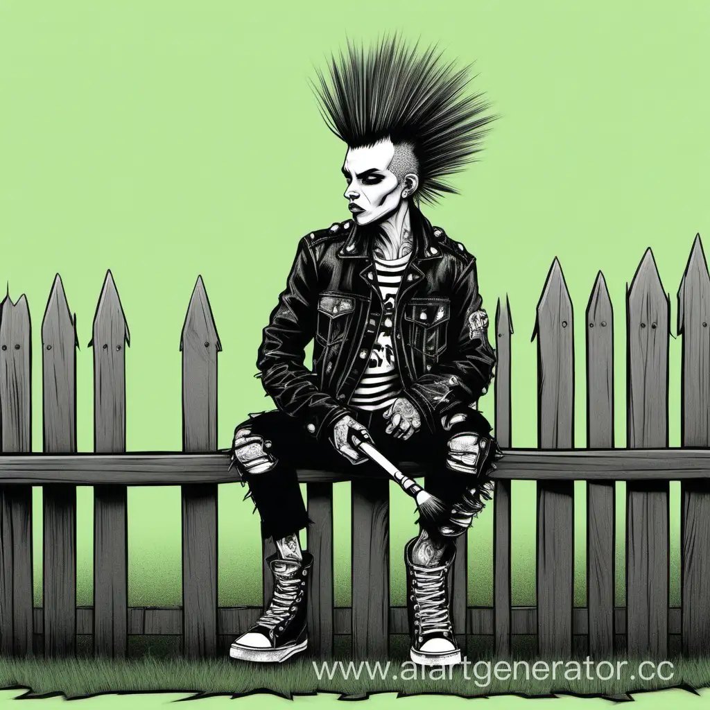 Punk-Artist-Sitting-on-Fence-with-Paintbrush
