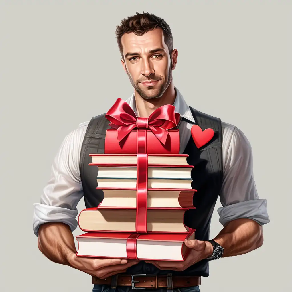 Handsome Man Surprises Valentine with Book Stack Gift