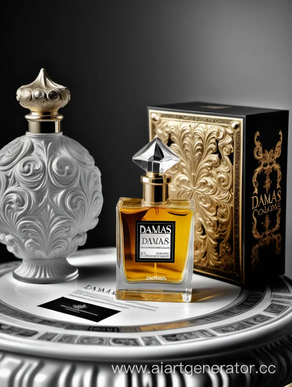 a bottle of damas cologne sitting next to a box, a flemish Baroque by Demetrios Farmakopoulos, instagram contest winner, dau-al-set, dynamic composition, contest winner, feminine