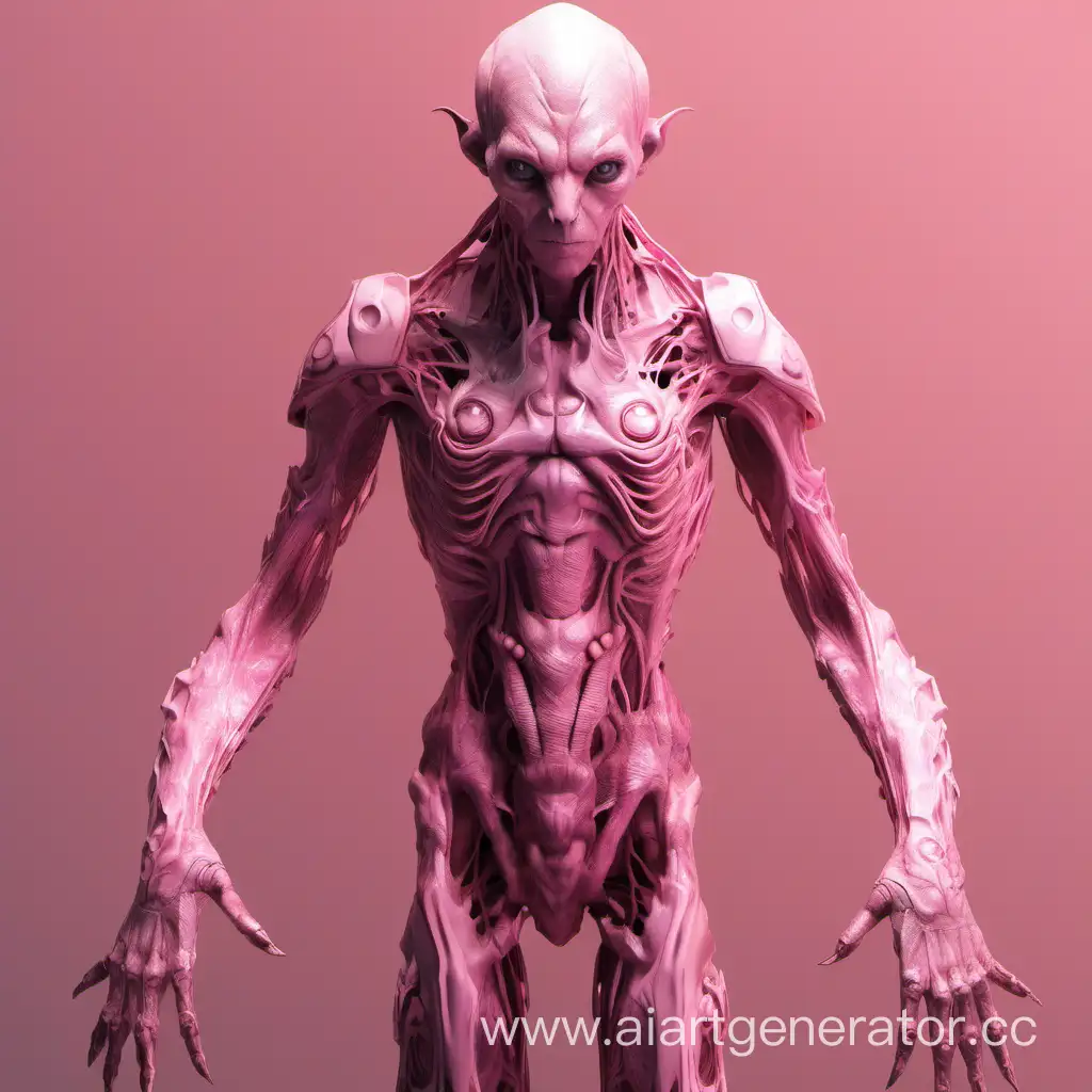 Intelligent-Pinkish-Creature-with-Extended-Hands-in-Unique-Attire