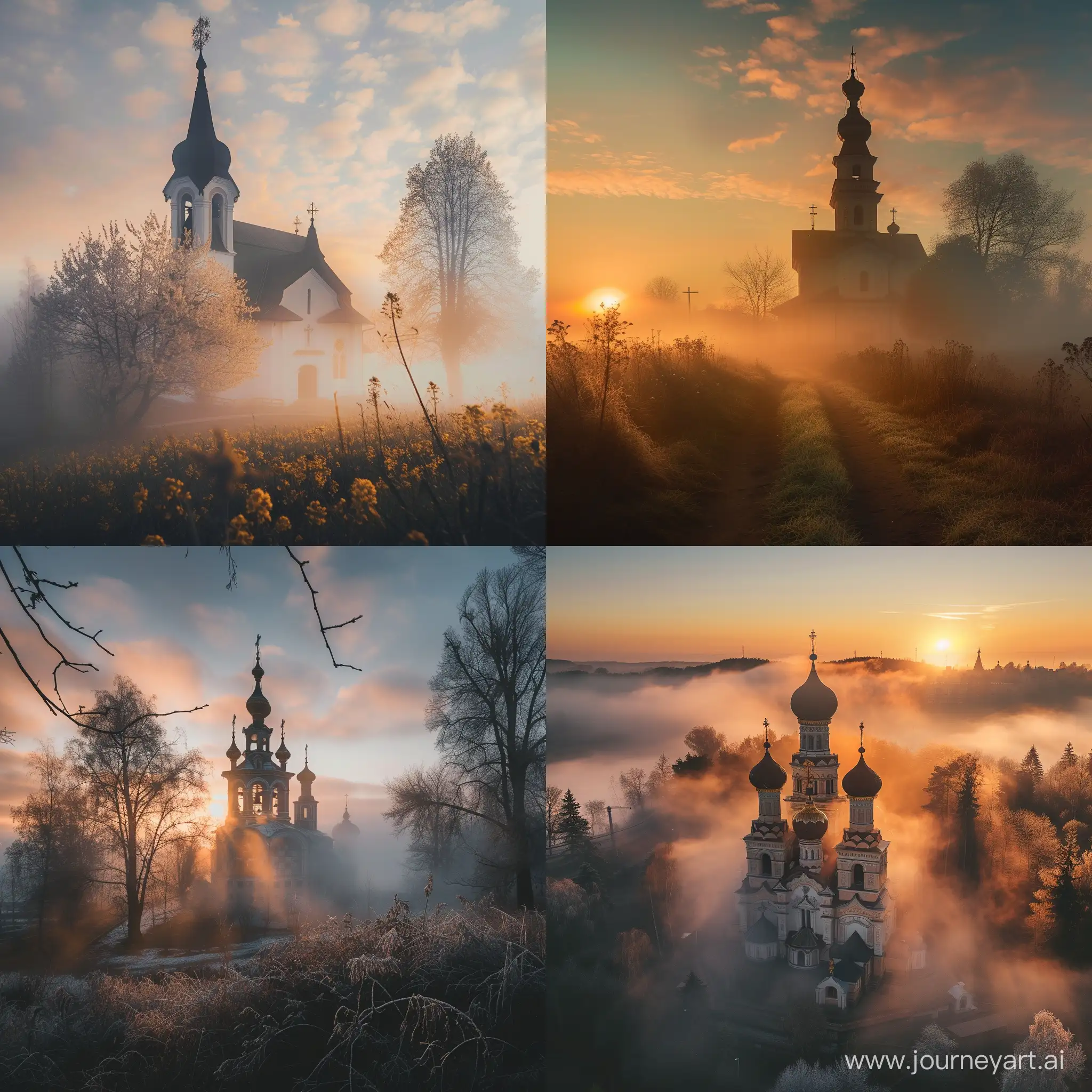 Mystical-Church-at-Dawn-in-Nature-with-Fog