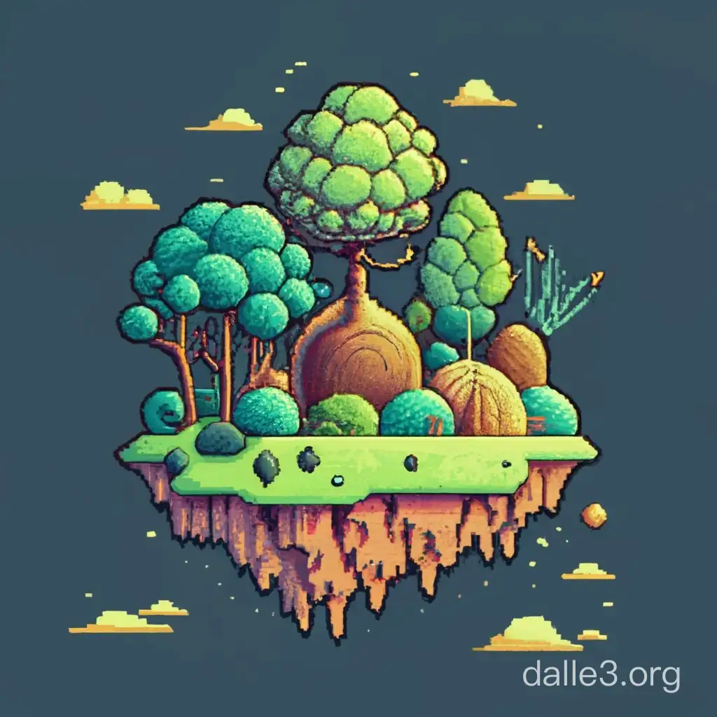 2d pixel art. Small floating island with no vegetation. Sideways view.