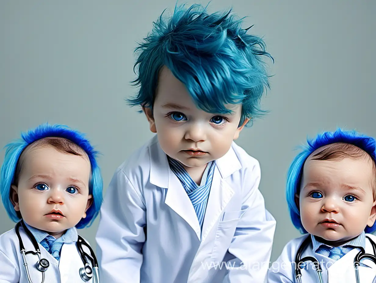 малыши мальчики с голубыми волосами врачи