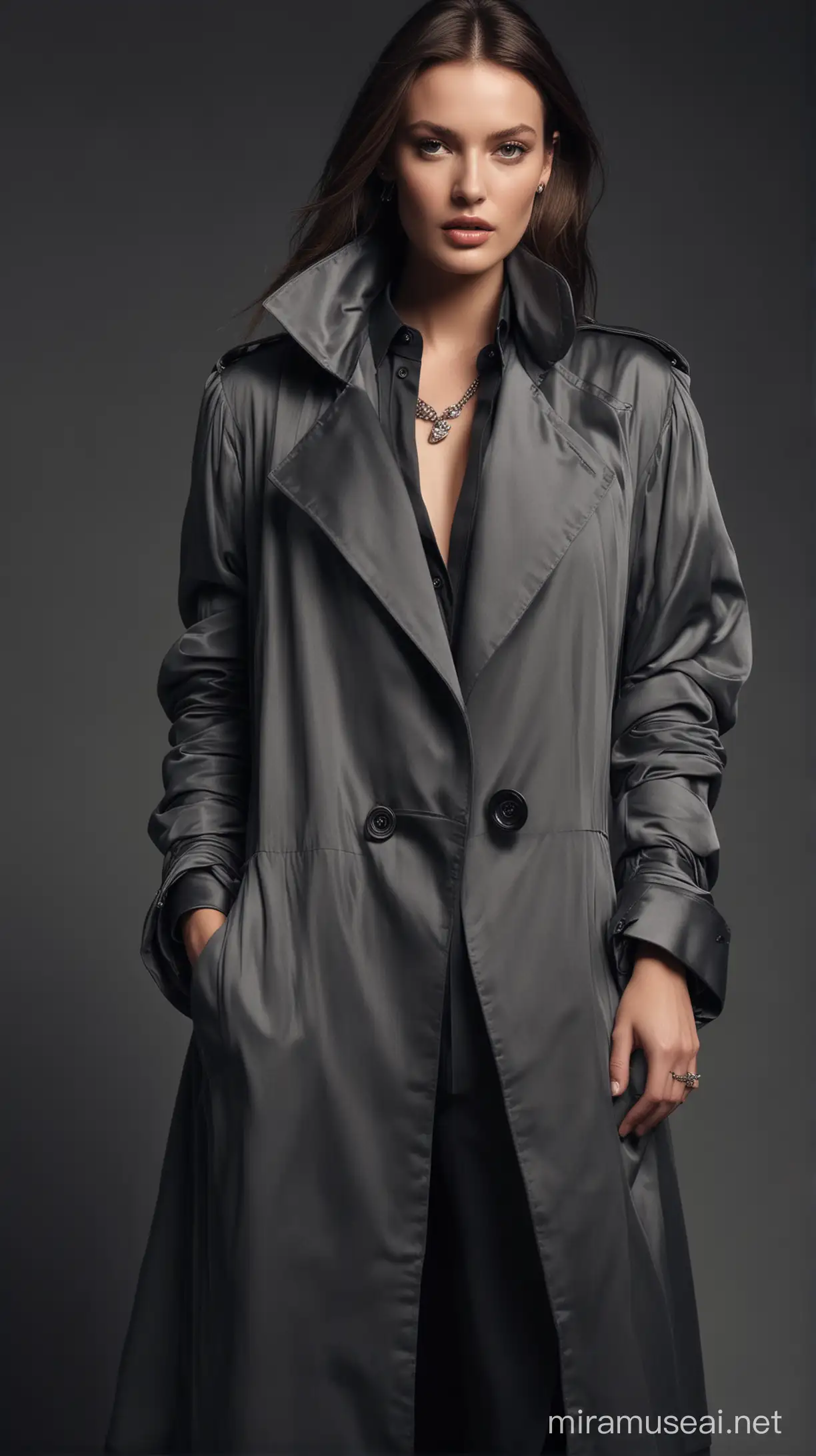 Glamorous Montelago Fashion Model in Alexander McQueen Style Coat